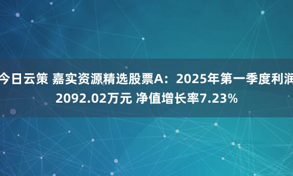 今日云策 嘉实资源精选股票A：2025年第一季度利润2092.02万元 净值增长率7.23%
